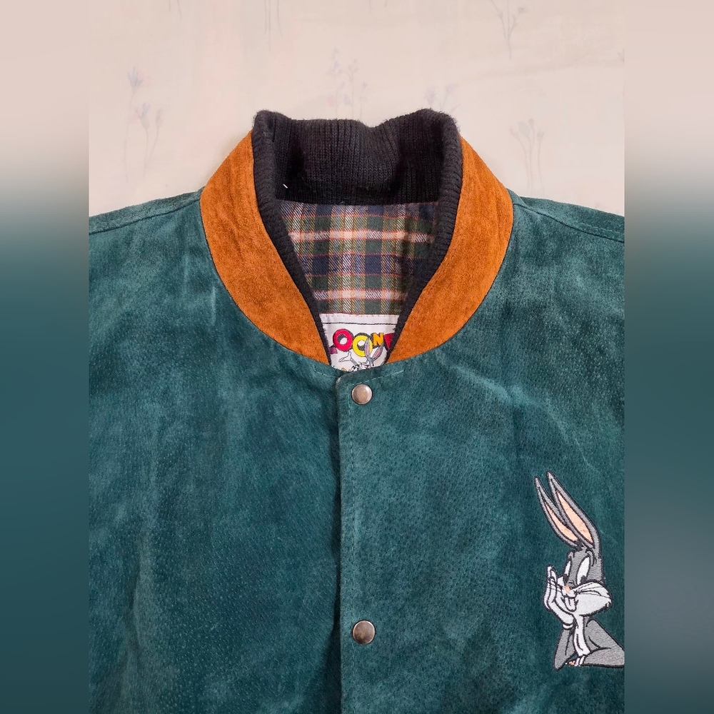 Vintage 1993 Looney Tunes Leather Suede Varsity Jacket XL - Picture 4 of 15